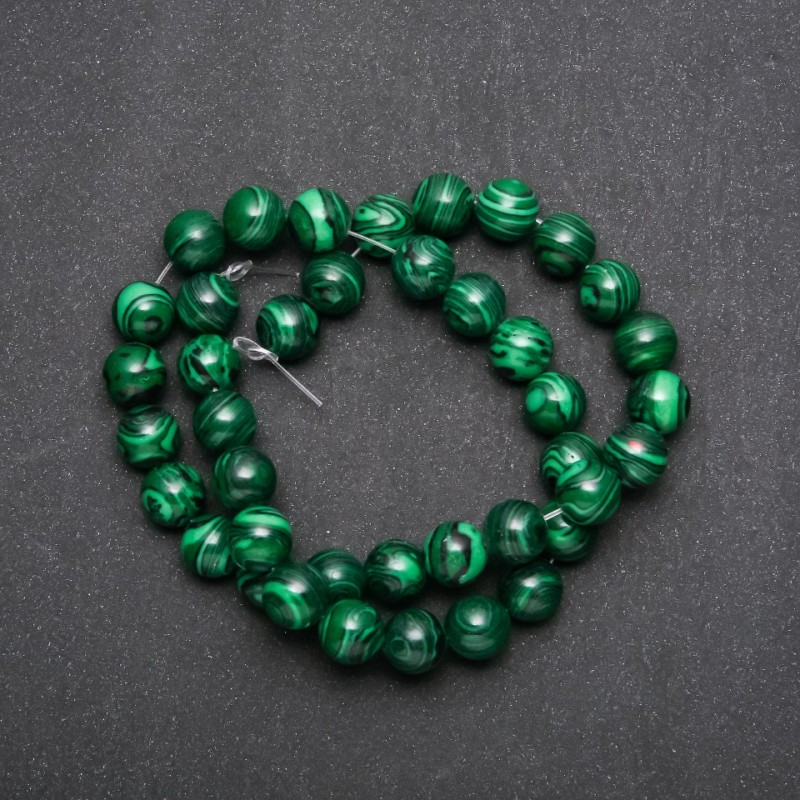Imitation Malachite Beads on a String, Smooth Round, diameter 10mm, length 38cm