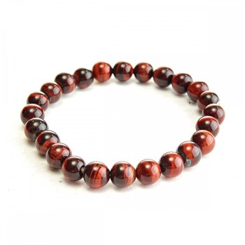 Bull's Eye Natural Stone Bracelet on Elastic, Smooth Round Beads, diameter 8(+/-)mm