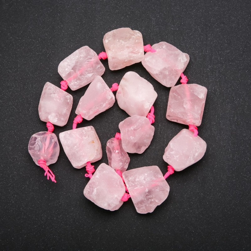 Raw Rose Quartz Nugget Beads on a Strand, Tumbled, Diameter 20x26(+-)mm, Length 42cm