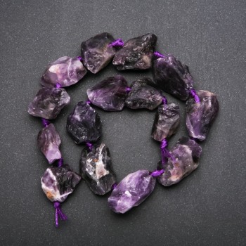 Raw Amethyst Nugget Beads on a String, Tumbled, 22x26mm+/-, 42cm+ Length