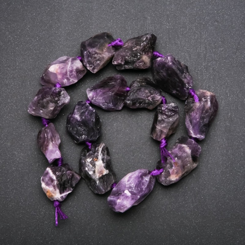 Raw Amethyst Nugget Beads on a String, Tumbled, 22x26mm+/-, 42cm+ Length