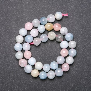 Morganite Natural Stone Beads on a String, Smooth Round, 10mm Diameter, 38cm Length