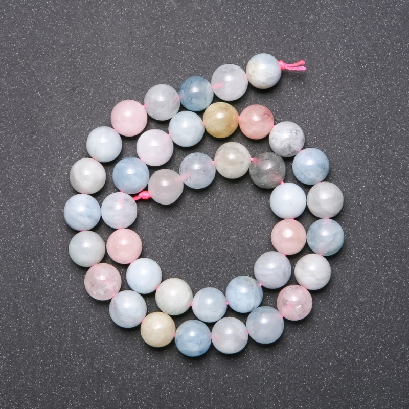 Morganite Natural Stone Beads on a String, Smooth Round, 10mm Diameter, 38cm Length