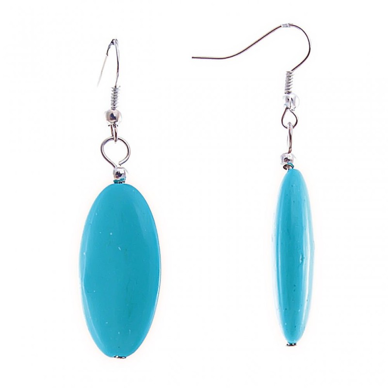 Earrings - drop with smooth cabochons “elongated oval” in turquoise, 15x28mm