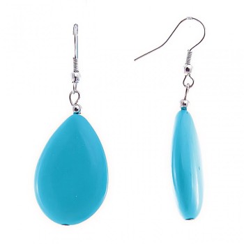 Drop earrings with smooth cabochons "drop" in turquoise, 48×27mm