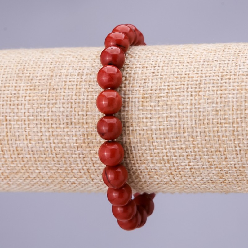 Elastic Bracelet Natural Red Jasper Stone, Diameter 8mm+