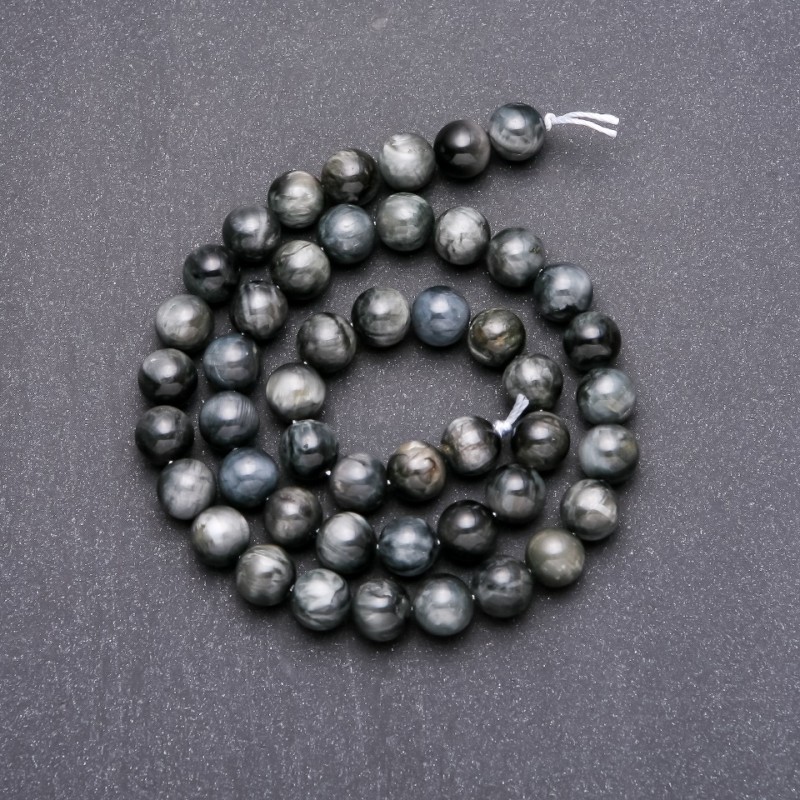 Natural Hawk's Eye Stone Beads on Strand, Smooth Round, Diameter 8 (+-) mm, Length 38cm