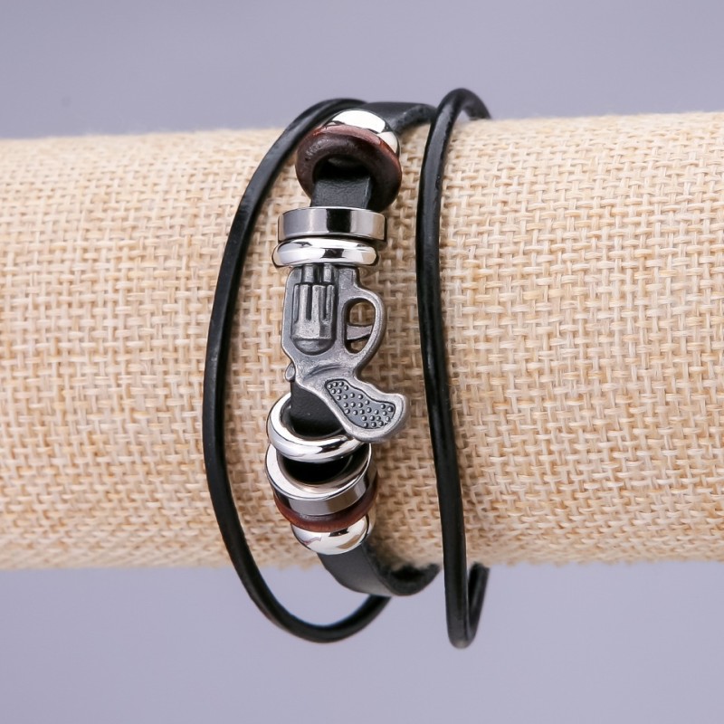 Revolver Bracelet, length 21cm, thickness 15mm black eco leather