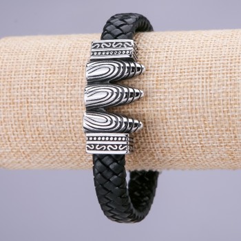 'Spheres' Bracelet, Length 21cm, Width 15mm, Black Eco Leather