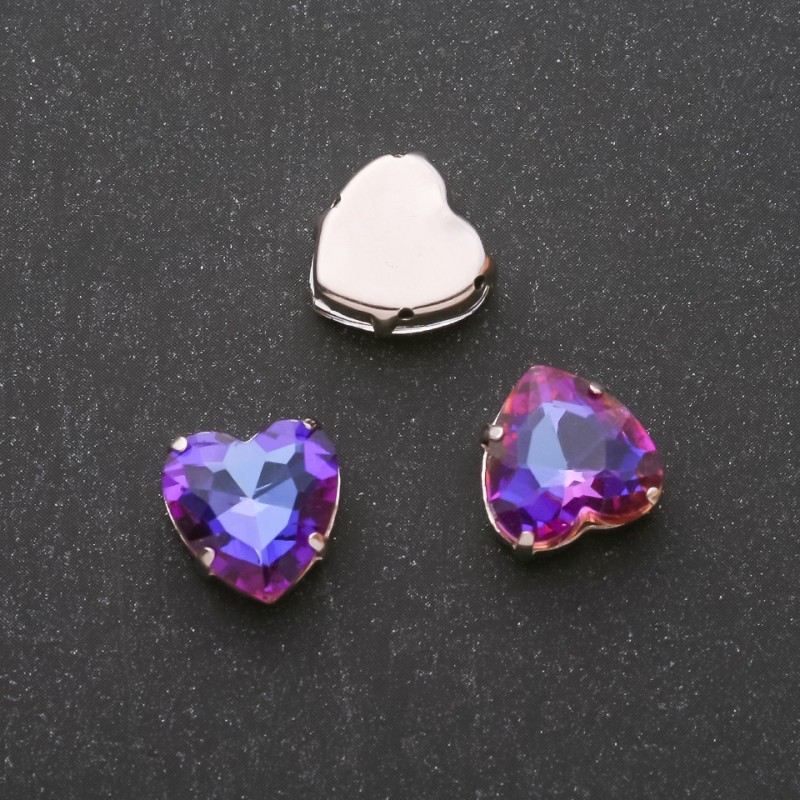 Price per Pack/10 pcs. Sew-On Crystal in Claw Setting, Heart 12mm, Blue-Crimson