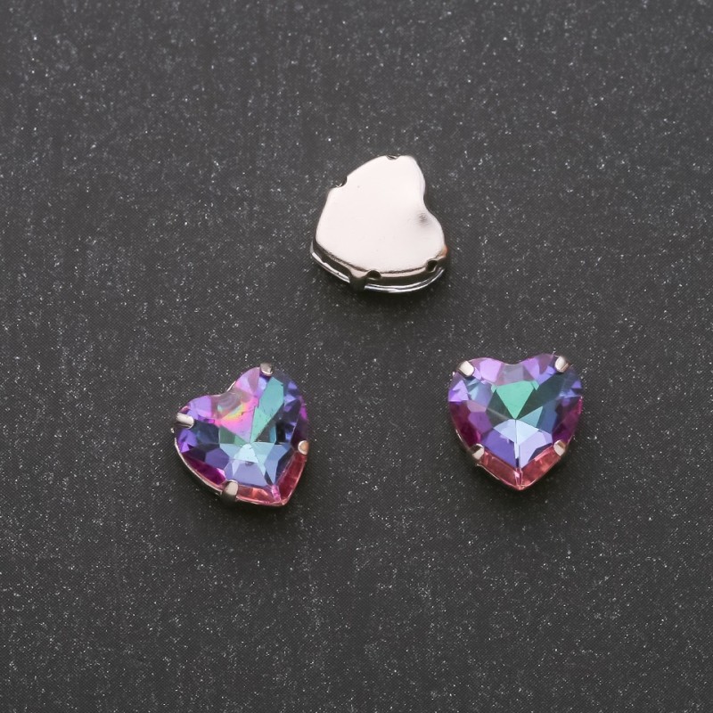 Sew-On Crystal in Claw Setting, Heart 12mm, Green-Crimson