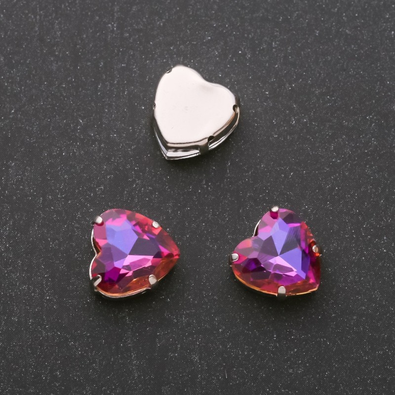 Price per Pack/10 pcs. Sew-On Crystal in Claw Setting, Heart 12mm, Crimson-Orange