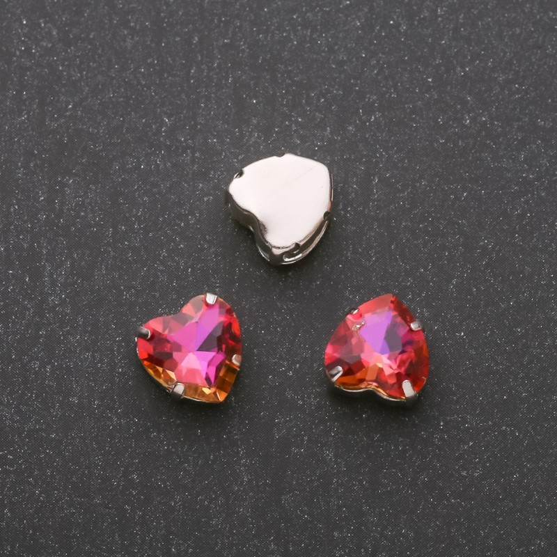 Price per Pack/10 pcs. Sew-On Crystal in Claw Setting, Heart 10mm, Crimson-Orange