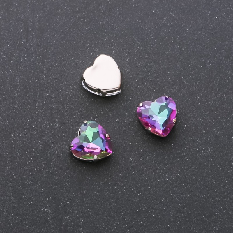 Price per Pack/10 pcs. Sew-On Crystal in Claw Setting, Heart 10mm, Blue-Crimson