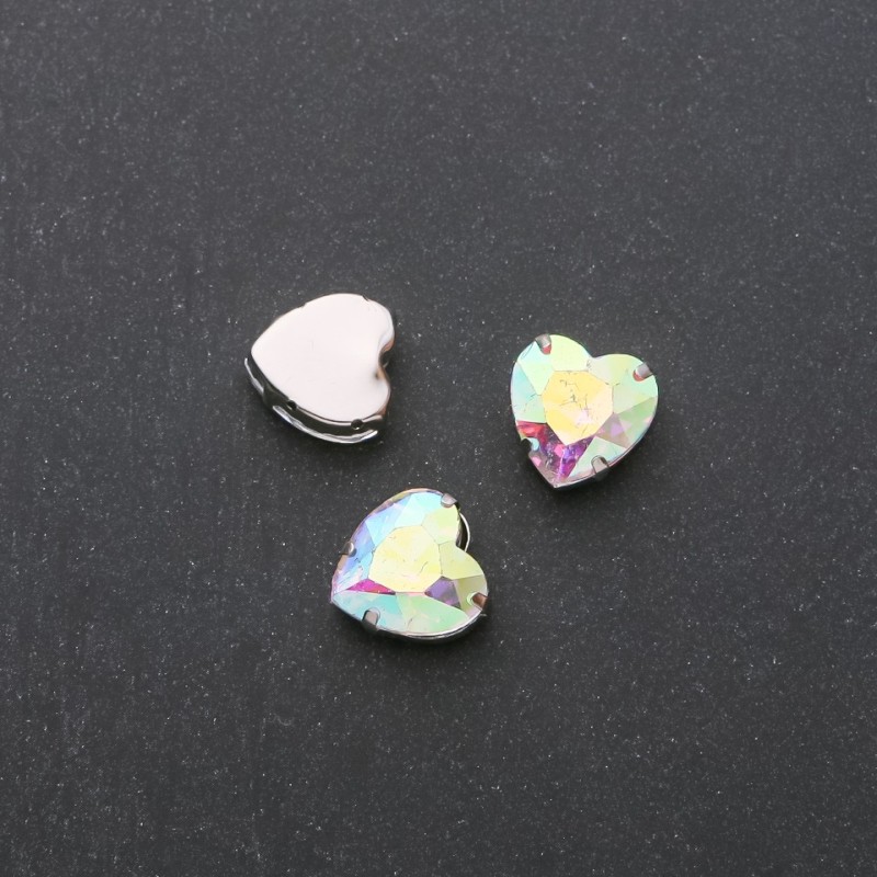 Sew-on Crystal Heart 10mm Rainbow