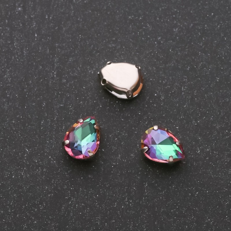 Sew-on Crystal Drop 6x8mm Green- Raspberry