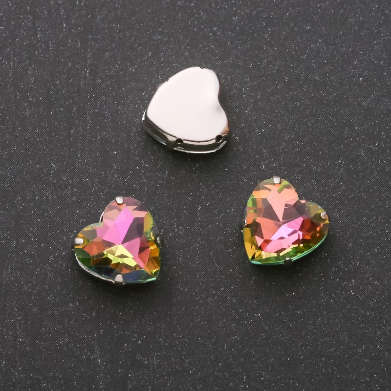 Sew-on Crystal Heart 14mm Green-Red/Purple
