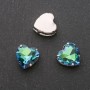 Price per pack of 10. Sew-on crystal in setting Heart 14mm green-blue