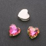 Price per pack of 10. Sew-on crystal in setting Heart 14mm pink-green