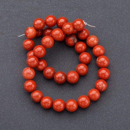 Natural Stone Beads on String, Red Jasper Smooth Round, diameter 10mm, length 37cm