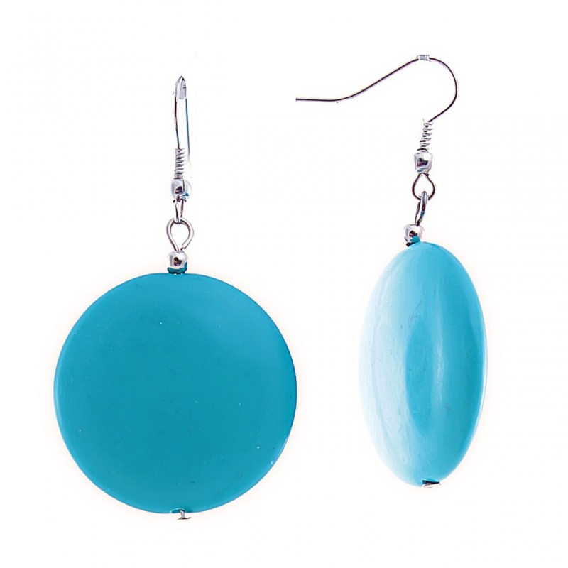 Earrings - drop with round cabochons resembling turquoise, 53×28 mm