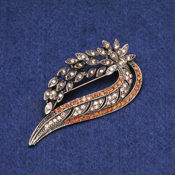 Clearance! Flower Brooch with Rhinestones golden metal 38x72mm
