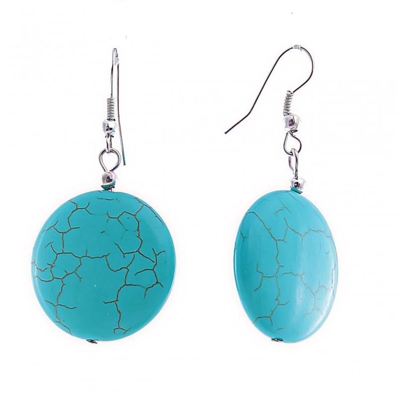 Earrings - Drop with round cabochons in turquoise finish with veins, 48×23mm