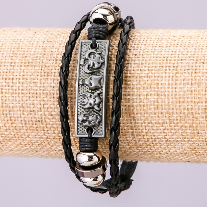 Skulls Bracelet, length 21cm, width 15mm, black eco-leather