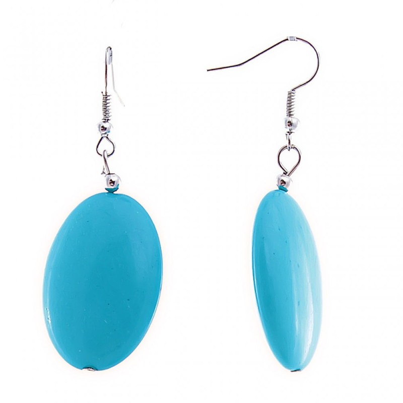 Earrings with oval smooth cabochons in turquoise-like shade, 20×30mm