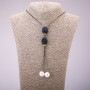 Tie Pendant with Blue Rhinestones on a Long Chain, Black Gold Metal, diameter 16x48mm, length 70cm