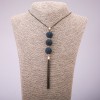 Trio Pendant with Blue Rhinestones on a Long Chain, Black Gold Metal, diameter 16x155mm, length 70cm