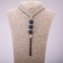 Trio Pendant with Blue Rhinestones on a Long Chain, Black Gold Metal, diameter 16x155mm, length 70cm