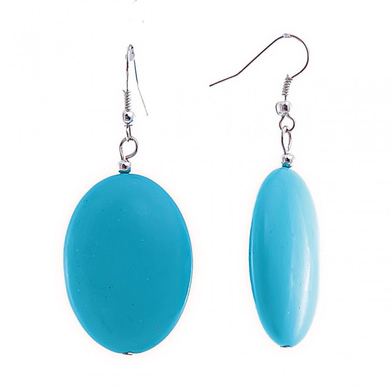 Earrings - drop with oval smooth cabochons in turquoise finish, 24x34mm