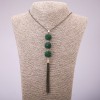 Trio Pendant with Green Rhinestones on a Long Chain, Black Gold Metal, diameter 16x155mm, length 70cm