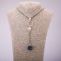 Rhinestone Pendant on a Long Chain, Black Gold Metal, diameter 113x23mm, length 70cm
