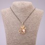 Kitty Pendant with Black Rhinestones on a Long Chain, Black Gold Metal, diameter 30x39mm, length 70cm