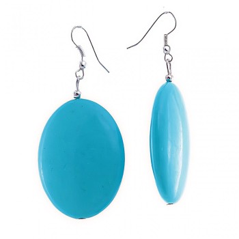 Earrings with oval smooth cabochons in turquoise look, 65×40 mm