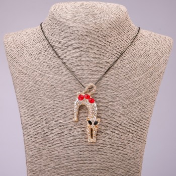 Cat Pendant with Crystals on a Long Chain, Black Gold Metal, diameter 31x65mm, length 70cm