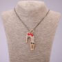 Cat Pendant with Crystals on a Long Chain, Black Gold Metal, diameter 31x65mm, length 70cm