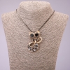 Cat Pendant with Grey Crystals on a Long Chain, Black Gold Metal, diameter 44x55mm, length 70cm