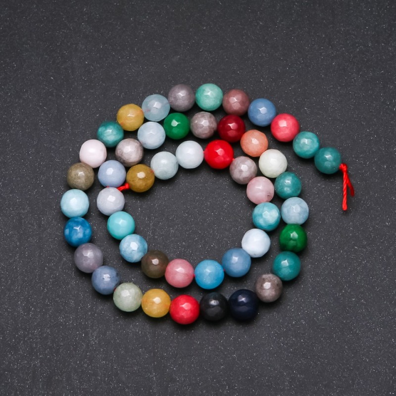 Assorted Faceted Round Beads, diameter 8 (+/-) mm on a thread, length 38 cm