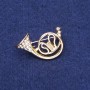 French Horn Brooch with Rhinestones, Gold-Tone Metal, 25x35mm