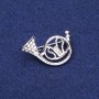 French Horn Brooch with Rhinestones, silver-tone metal, 25x35mm