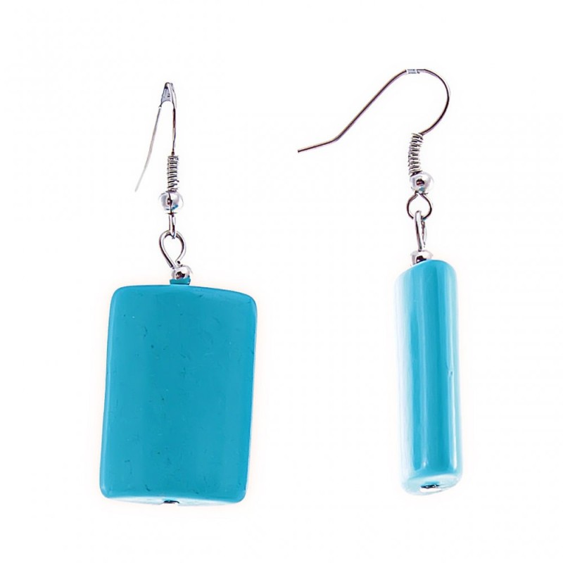 Earrings with rectangular smooth cabochons in turquoise look, 47×25mm