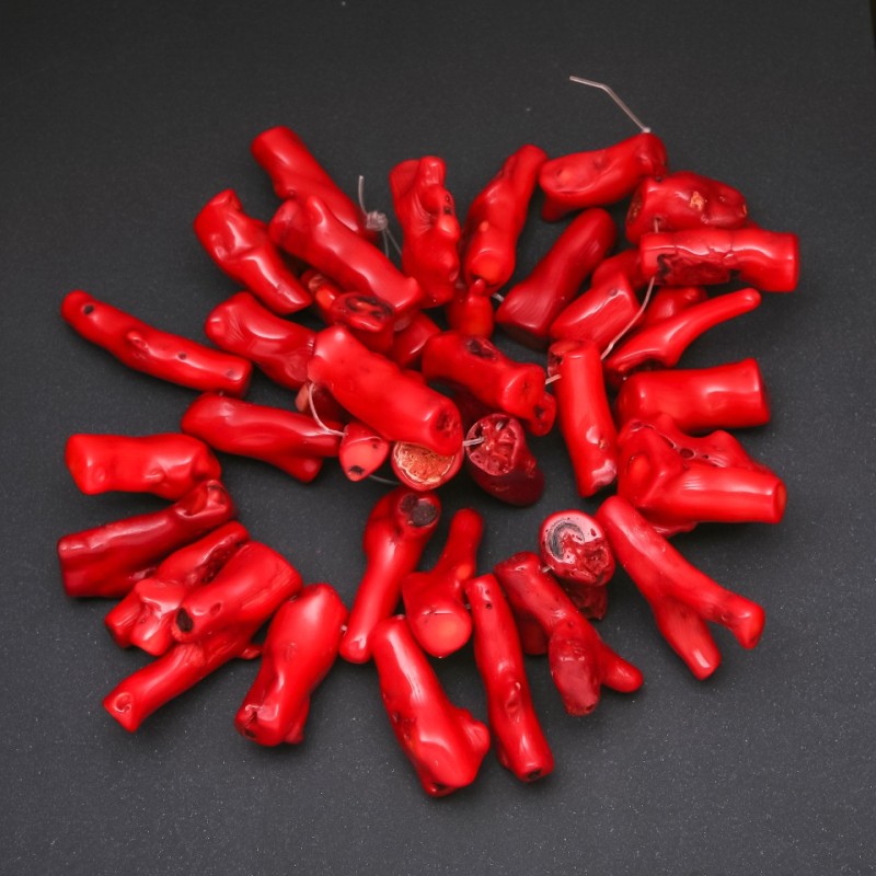 Red Coral Beads, Branch Shape, Polished, 10x40+/-mm (Price per 100g)