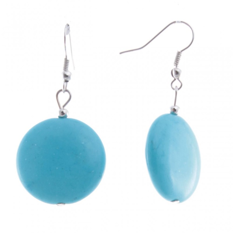 Earrings - drop with light blue cabochons in turquoise finish, 48×24 mm