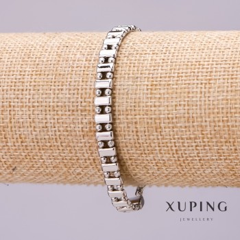 Xuping Bracelet, Double Dot-Dash Weave, Thickness 6mm, Length 18cm, Rhodium