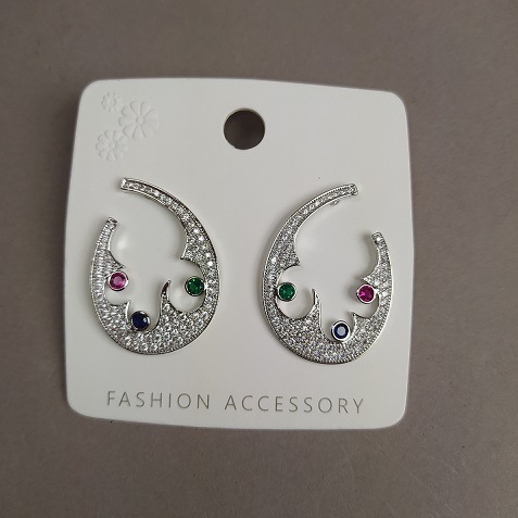 Xuping Stud Earrings with Multicolour Rhinestones, 25x35mm, Rhodium