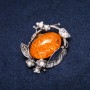 Amber Brooch (Artificial), 47x38mm, Yellow, Silver-Tone White Metal