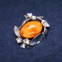 Amber Brooch (Artificial), 47x38mm, Yellow, Silver-Tone White Metal